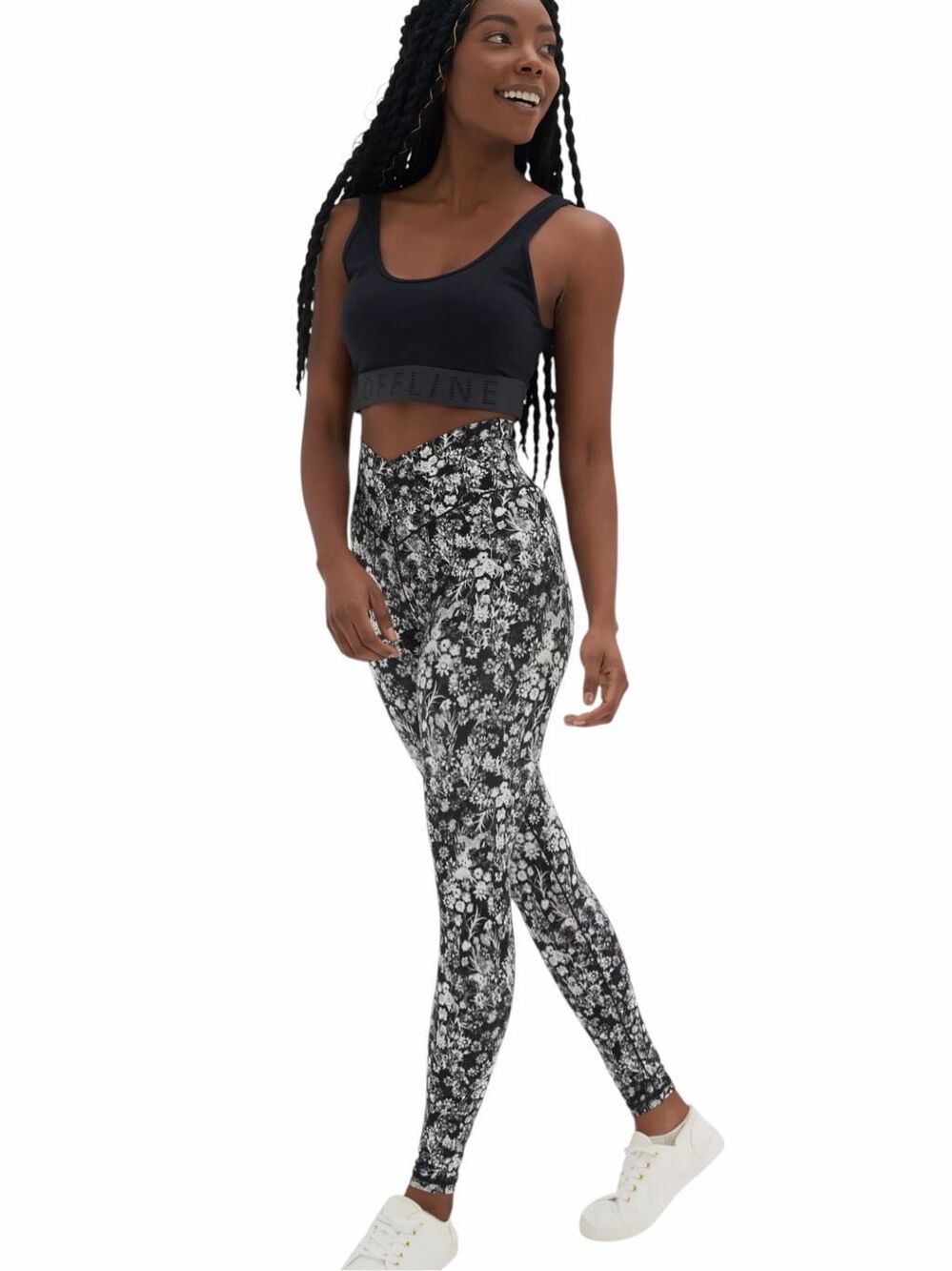 OFFLINE BY AERIE Real Me High Rise Crossover Floral 7/8 Legging Large